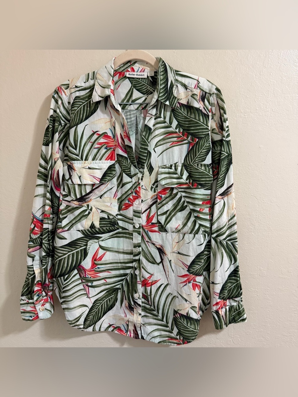 Roller Rabbit Tropical Botanical Button-Down Shirt size Small 100% cotton